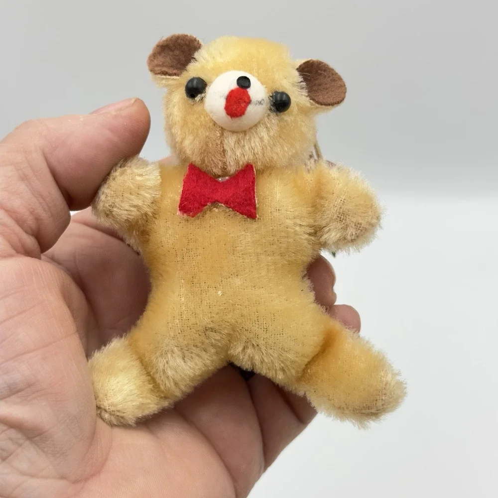 Vtg Flocked Fuzzy‎ Teddy Bear Christmas Ornament Japan 1950's Lee Wards Kissing